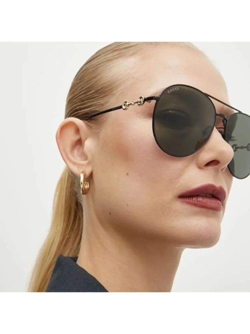 Gucci GG1698S 001 Sunglasses Black Aviator Frame, Black Lenses